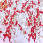 Stickerei-Spitze-Gewebe der rotes Goldschönes Applikations-3D für Abend-Kleid