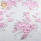 53 Zoll-Blumen gestickt schnüren sich 20% Polyester-handgemachte rosa Blumen-Spitze