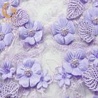 Gesticktes Spitze-Gewebe/Purpur der Blumen-3D schnüren sich materielles Polyester für Abend-Kleid