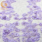 Gesticktes Spitze-Gewebe/Purpur der Blumen-3D schnüren sich materielles Polyester für Abend-Kleid