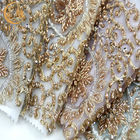 Stickerei-materielles MDX Spitze-Gewebe der handgemachten Goldfarbspitze-für Hochzeits-Kleid