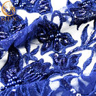 135cm Breiten-Marine-Blau stickte Tulle, Gewebe-Mode-Handarbeit sich zu schnüren