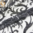 Weiches gesticktes Spitze-Gewebe Mesh Beaded Lace Fabrics 3D Schwarzes 1 Yard