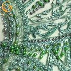 Verfeinertes grünes perlenbesetztes Spitze-Gewebe/schnüren sich materielles Gewebe für Brautkleid