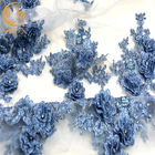 Bergkristall-Spitze-Gewebe-handgemachtes blaues afrikanisches Spitze-Gewebe der Stickerei-3D