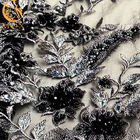 Schwarzes dekoratives gesticktes Spitze-Gewebe modern mit Bergkristallen