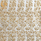 Gold Tulle stickte perlenbesetztes schweres handgemachtes Spitze-Gewebe für Kleider