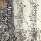 Schwere handgemachte Stickerei-Grey Beaded Lace Fabric On-Polyester-Masche