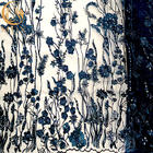 STICKEREI-Spitze-Gewebe des Marine-Blau-3D Blumenfür Abendgesellschafts-Kleid