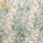 Spitze-Gewebe der 20% Polyester-blaues Blumen-3D für Abend-Kleid