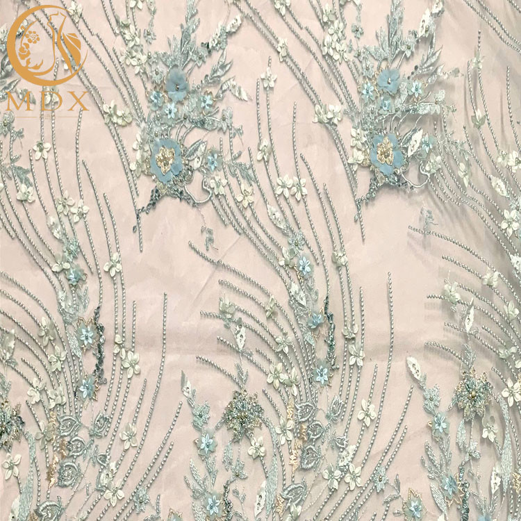 Spitze-Gewebe der 20% Polyester-blaues Blumen-3D für Abend-Kleid